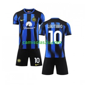 Camisolas de futebol Inter de Milão Lautaro Martinez 10 Criança Equipamento Principal 2023/24 Manga Curta